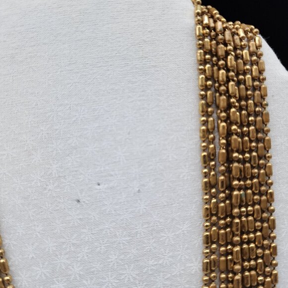 Vintage 1930’s Art Deco Brass Dangle Swag Wide Collar Multi Strand Necklace - Picture 4 of 8